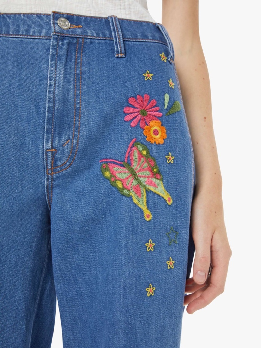 MOTHER The Heyday Hustler Roller Wide Leg in Hodgepodge Floral Embroidery - Picture 5 of 16